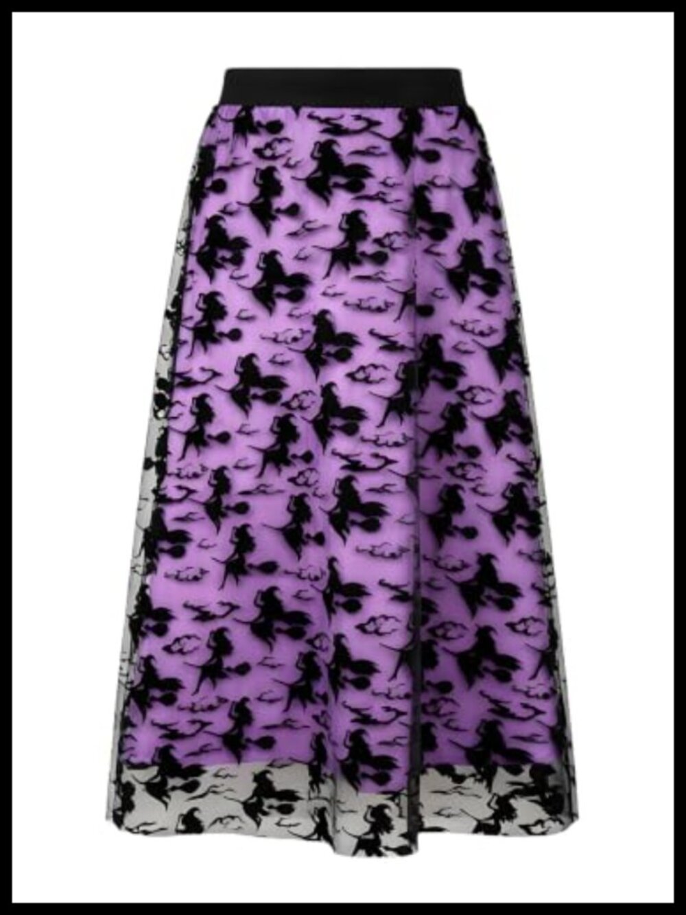 Halloween Tulle Midi Skirt A-Line Witch Costume Flocked Print Women